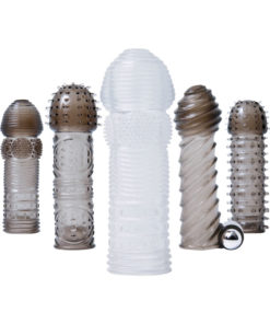 Adam and Eve Vibrating Textured Penis Sleeve And Bullet (6 Piece Kit) - Smoke