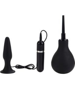 Advanced Anal Explorer Kit Vibrating Silicone Douche - Black