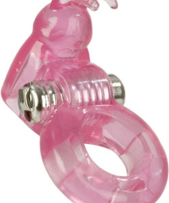 Basic Essentials Bunny Enhancer Vbrating Cock Ring With Clitoral Stimulation - Pink