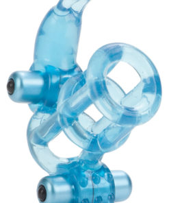 Basic Essentials Double Trouble Vibrating Support System Cock Ring With Clitoral Stimulation - Blue