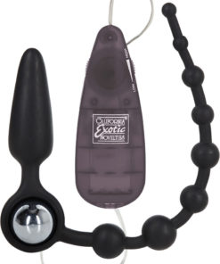 Booty Call Booty Double Dare Silicone Vibrating Butt Plug With Anal Beads - Black