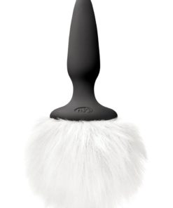 Bunny Tails Mini Silicone Butt Plug - White Fur - Black