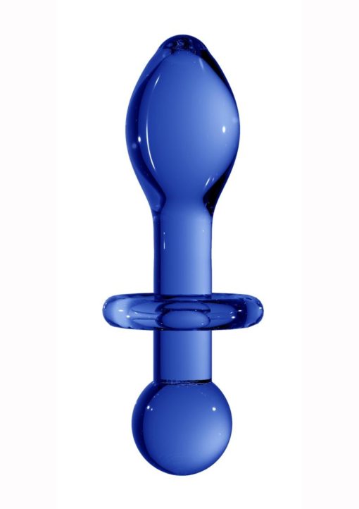 Chrystalino Rocker Glass Butt Plug 4.5in -Blue