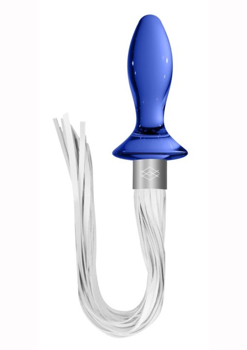Chrystalino Tail Glass Butt Plug With Whip 4.5in -Blue