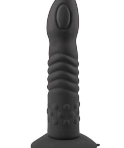 Commander Silicone Adjustable Harness With Ribbed Dildo - Black