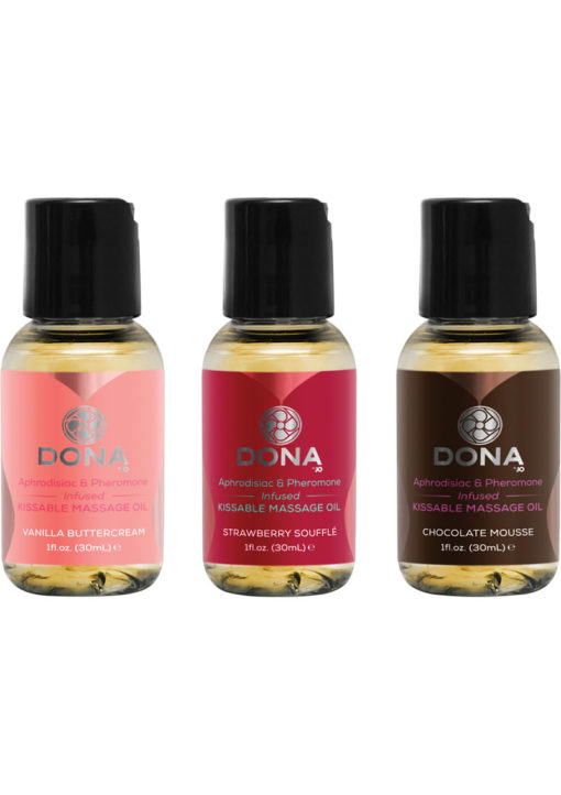 Dona Let Me Kiss You Aphrodisiac and Pheromone Infused Kissable Massage Oil Gift Set (3 Bottles each 1oz )