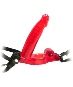 Double Penetrator Strap On Vibrating Cock Ring - Red