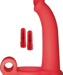Double Penetrator Studmaker Silicone Vibrating Cock Ring - Red
