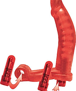 Double Penetrator Ultimate Cock Ring With Vibrating Dildo -Red