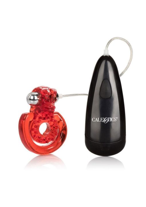 Elite Sexual Exciter Ruby Vibrating Cock Ring Cock Ring With Clitoral Stimulation - Red