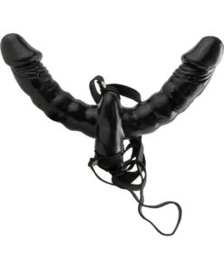 Fetish Fantasy Series Vibrating Double Delight Strap-On Double Sided Dildo And Harness With Remote Control 6in - Black