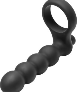 Frisky Double Fun Cock Ring With Double Penetration Vibe - Black