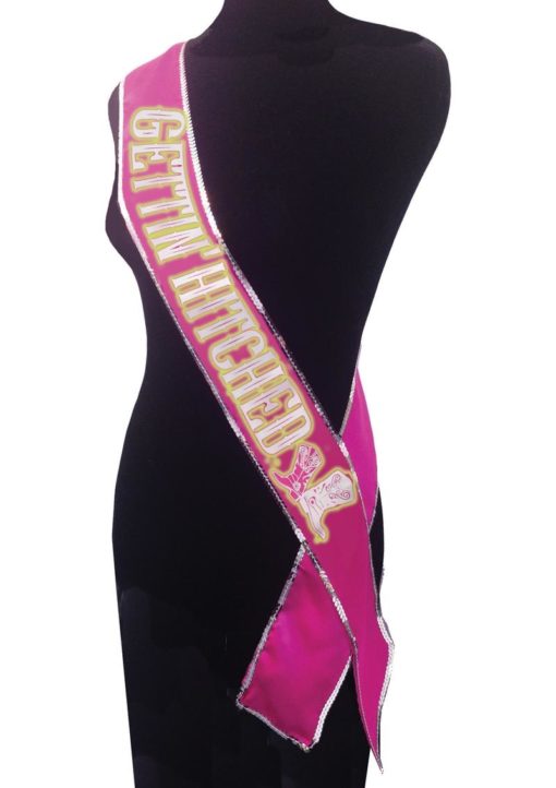 Gettin Hitched Bride Party Sash Glow In The Dark - Pink