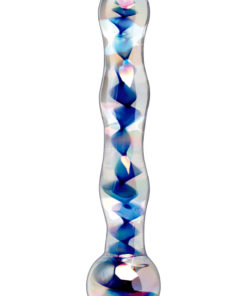 Icicles No 8 Beaded Glass Dildo 7in - Clear And Blue