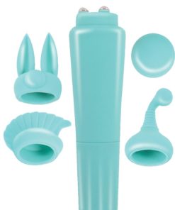 Intense Clit Teaser Kit Mini Vibrator With Silicone Attachements - Aqua