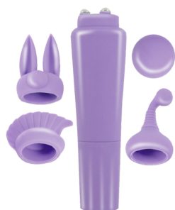 Intense Clit Teaser Kit Mini Vibrator With Silicone Attachements - Purple