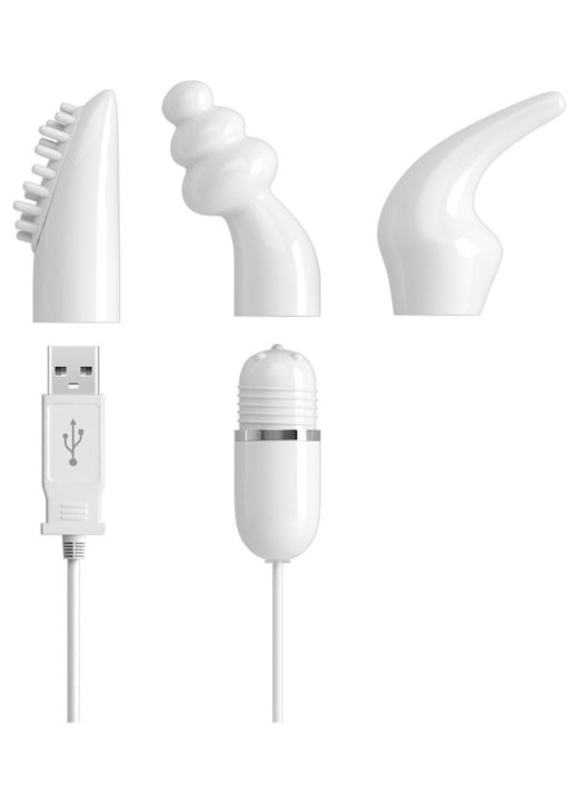iSex USB Plug And Play Massage Kit With Bullet Vibrator And 3 Attachments - White
