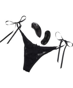 Little Black Panty Vibrating Thong Panty Massager With Remote Control - Black