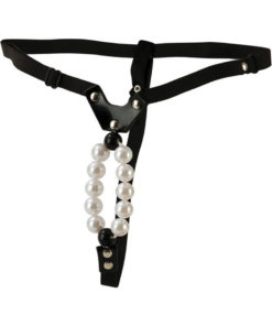 Lover`s Vibrating Thong With Pleasure Pearls - Black