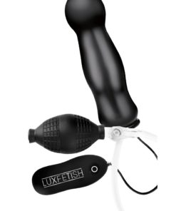 Lux Fetish Inflatable Vibrating Butt Plug With Wired Remote Control Black 4.5 Inches