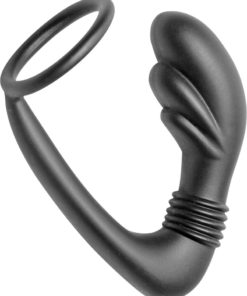 Master Series Cobra Silicone P-Spot Massager And Cock Ring - Black