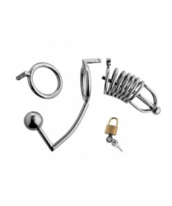 Master Series Condemned Penetration Cage with Anal Insertion - Silver