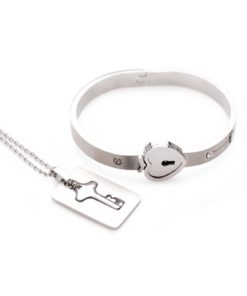 Master Series Cuffed Locking Bracelet and Key Necklace - Silver