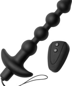 Master Series Silicone Beaded Anal Vibe with Remote - Black