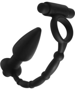 Master Series Viaticus Dual Vibrating Cock Ring and Vibrating Anal Plug - Black