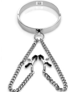 Mistress By Isabella Sinclaire Slave Collar with Nipple Clamps - Silver