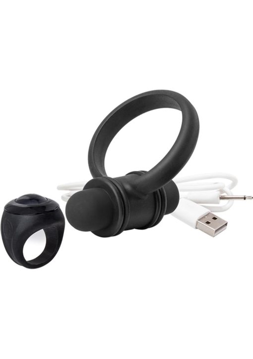 My Secret USB Rechargeable Vibrating Silicone Cock Ring Set For Him Waterproof Black