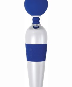 On The Dot Rechargeable Silicone Super Wand Massager - Blue And White