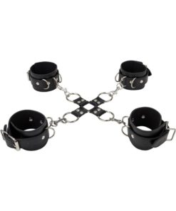Ouch! Leather Hand And Leg Cuff - Black/Silver