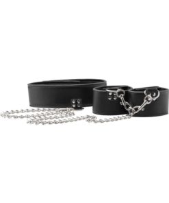Ouch! Leather Reversible Collar And Leather Wrist Cuffs - Black