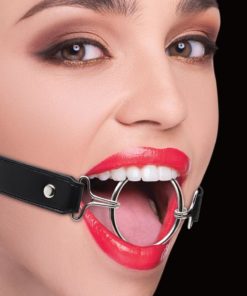 Ouch! Ring Gag XL With Leather Straps - Black