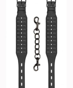 Ouch! Skulls And Bones Spiked Ankle Cuffs Leather - Black