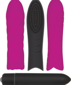 Pleasure Silicone Sleeve Trio With Bullet Kit - Purple And Black