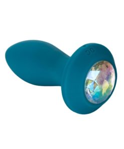 Power Gem Vibrating Petite Crystal Probe Silicone Rechargeable Butt Plug - Blue