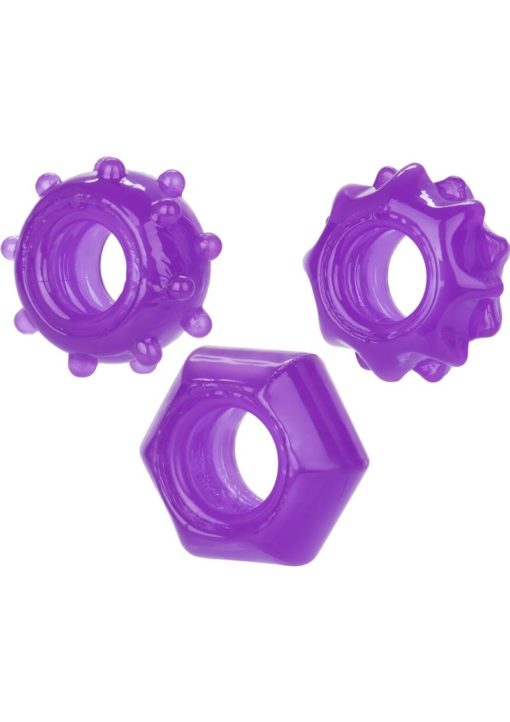 Reversible Ring Set Silicone Cock Ring (3 Piece Set) - Purple