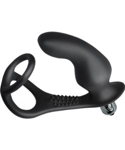 Ro-Zen Pro Rechargeable Silicone Cock Ring With Vibrating Butt Plug - Black