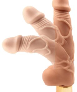 Skinsations Gold Gravy Train Realistic Bendable Vibrating Dildo With Balls Water Resistant Flesh 7 Inch