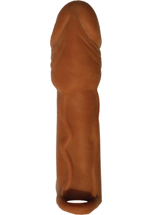 Skinsations Latin Lover Husky Lover Extension Sleeve With Scrotum Strap Brown 6.5 Inch