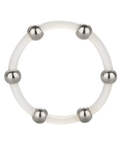 Steel Beaded Silicone Cock Ring - X-Large - Clear
