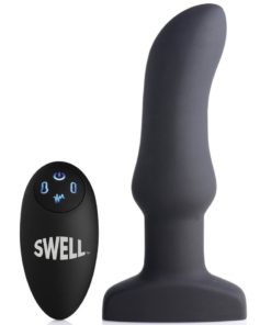 Swell Inflatable Rechargeable Silicone Vibrating Curved Anal Plug - Black