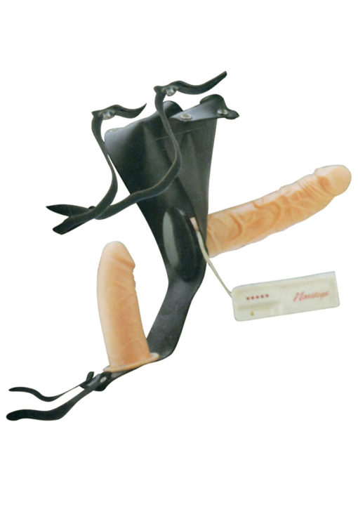 Taylor Wane Double Delight Strap On With Vibrating Dildo - Black