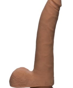 The D Realistic D Ultraskyn Slim Dildo with Balls 9in - Caramel
