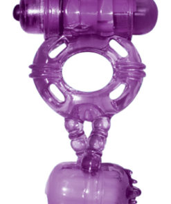 The Macho Double Cock And Balls Silicone Cock Ring - Purple