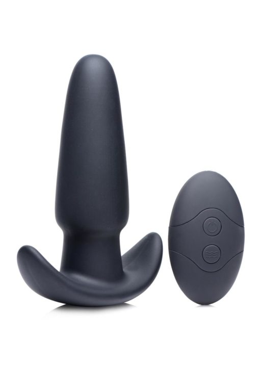 Thump-It Rechargeable Silicone Thumping Anal Plug with Remote Control - Medium - Black