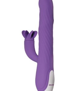 Tilt O Whirl Rechargeable Silicone Vibrator With Spinning Clitoral Stimulator - Purple