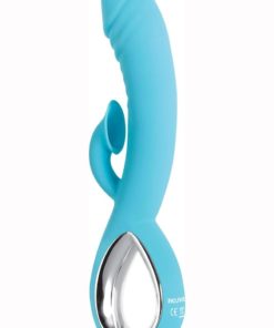 Triple Infinity Rechargeable Silicone Heated Dual Vibrator With Clitoral Suction Stimulator - Aqua